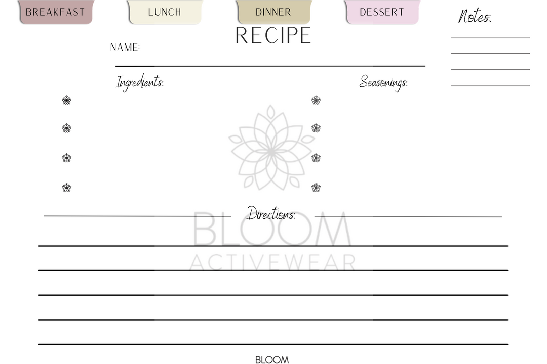 BLOOM Recipe Cards Template