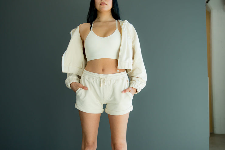 boxer shorts nude shorts gold detail drawstring shorts workout set matching set cream set gold drawstring 